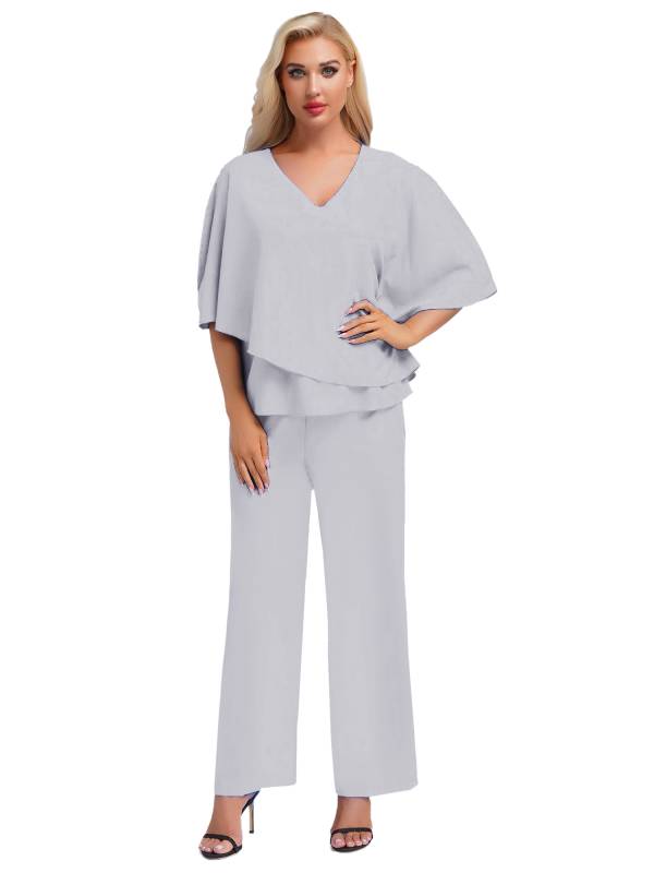 Women 2pcs Half Sleeve V-neck Tops and Pants Set for Party thumb