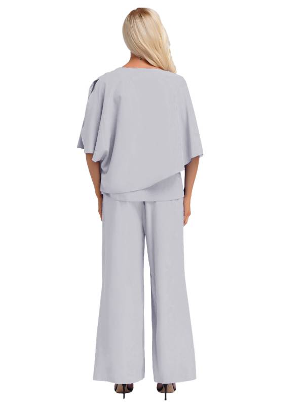 Women 2pcs Half Sleeve V-neck Tops and Pants Set for Party thumb