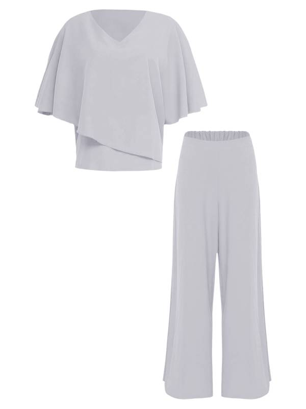 Women 2pcs Half Sleeve V-neck Tops and Pants Set for Party thumb