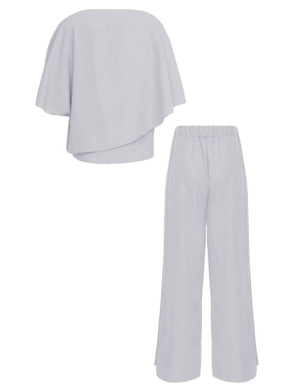 Women 2pcs Half Sleeve V-neck Tops and Pants Set for Party thumb