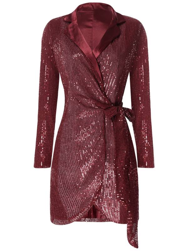 Women Long Sleeve V-neck Sequin Cocktail Dress thumb
