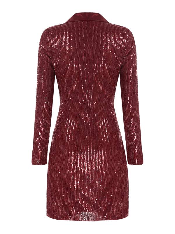 Women Long Sleeve V-neck Sequin Cocktail Dress thumb
