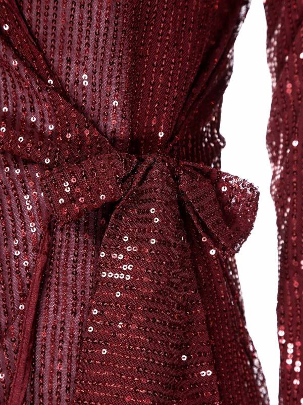 Women Long Sleeve V-neck Sequin Cocktail Dress thumb