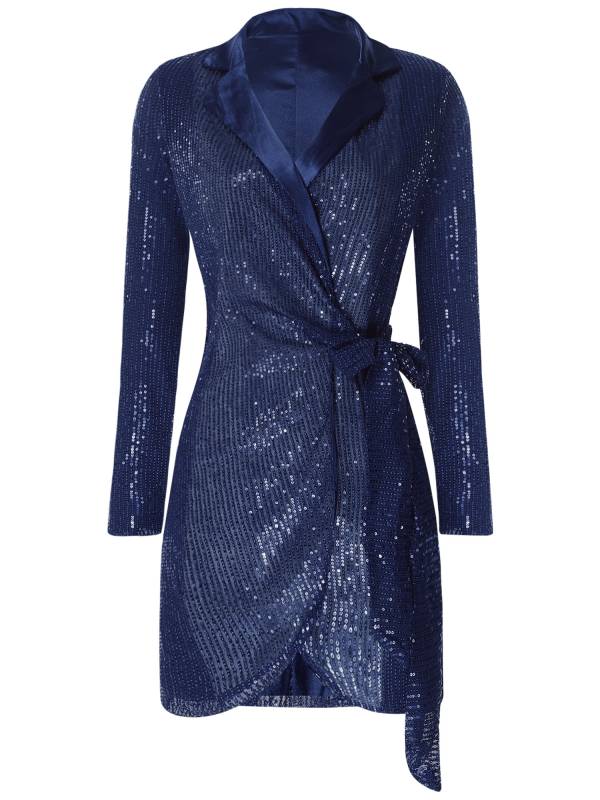Women Long Sleeve V-neck Sequin Cocktail Dress thumb