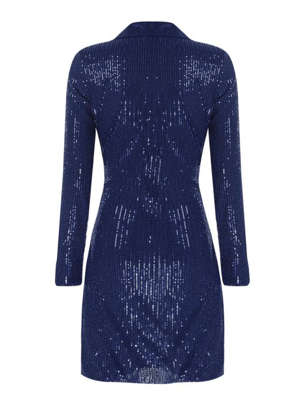 Women Long Sleeve V-neck Sequin Cocktail Dress thumb