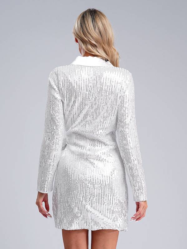 Women Long Sleeve V-neck Sequin Cocktail Dress thumb