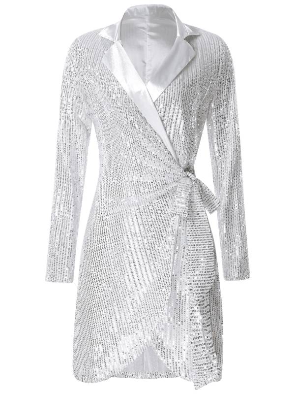 Women Long Sleeve V-neck Sequin Cocktail Dress thumb