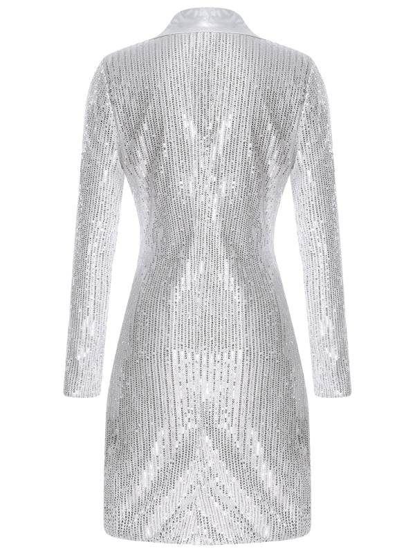 Women Long Sleeve V-neck Sequin Cocktail Dress thumb