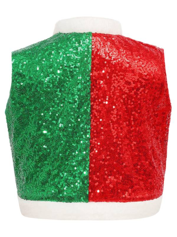 Kids Sequins Sleeveless Santa Elf Faux Fur Waistcoat thumb