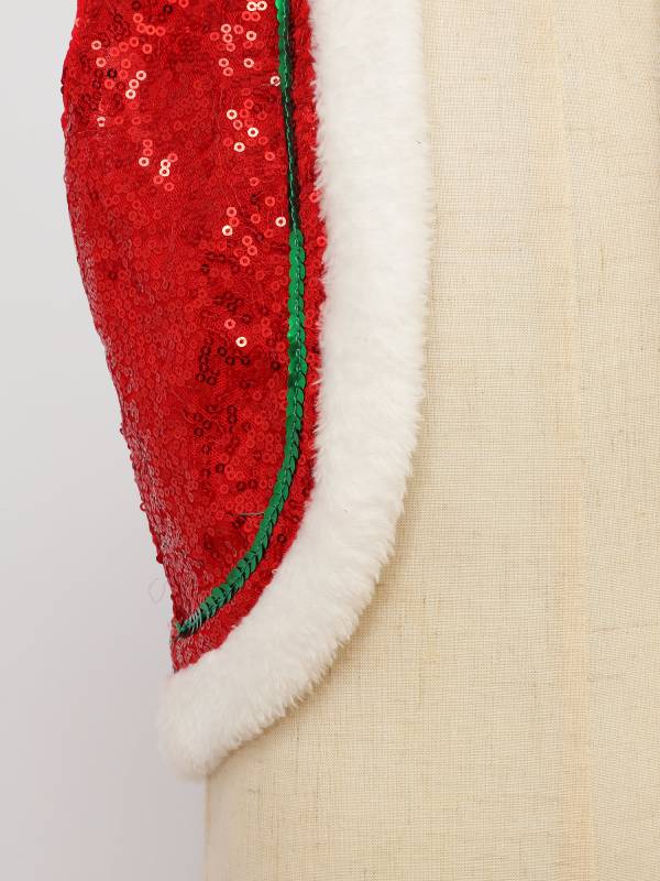 Kids Sequins Sleeveless Santa Elf Faux Fur Waistcoat thumb