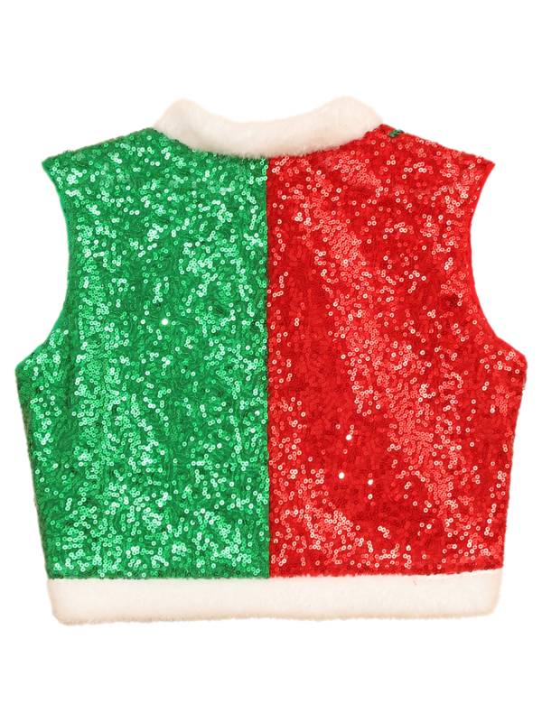 Kids Sequins Sleeveless Santa Elf Faux Fur Waistcoat thumb