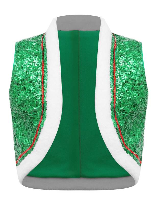 Kids Sequins Sleeveless Santa Elf Faux Fur Waistcoat thumb