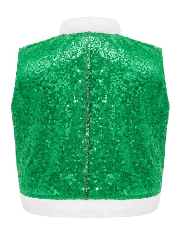Kids Sequins Sleeveless Santa Elf Faux Fur Waistcoat thumb