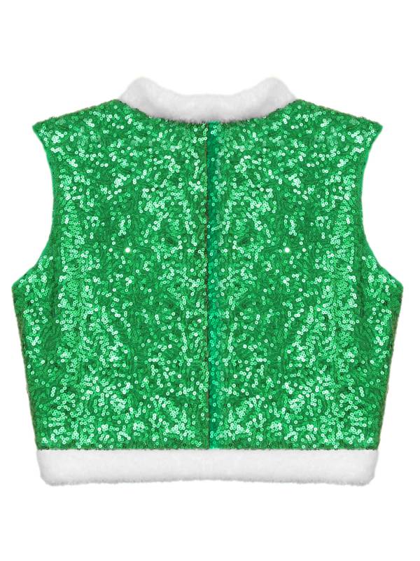Kids Sequins Sleeveless Santa Elf Faux Fur Waistcoat thumb