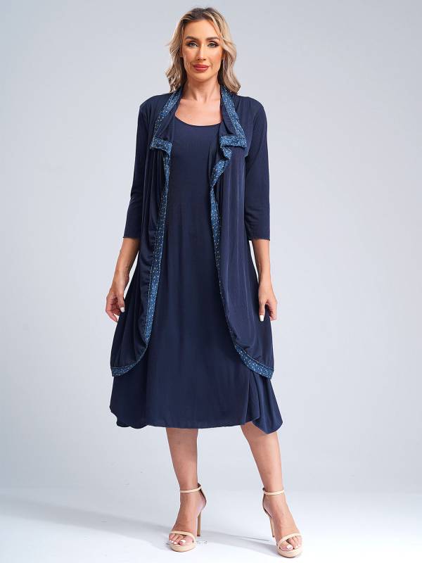 Women 2-in-1 Retro Long Sleeve Ruffled Neckline Loose Dress for Wedding Guest thumb