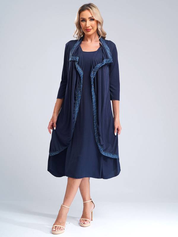 Women 2-in-1 Retro Long Sleeve Ruffled Neckline Loose Dress for Wedding Guest thumb