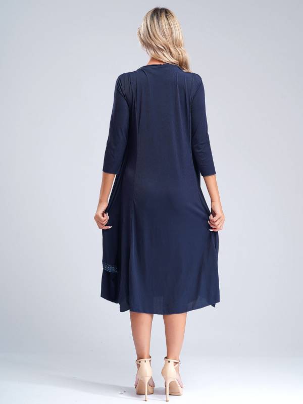 Women 2-in-1 Retro Long Sleeve Ruffled Neckline Loose Dress for Wedding Guest thumb