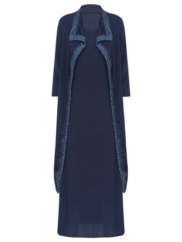 Women 2-in-1 Retro Long Sleeve Ruffled Neckline Loose Dress for Wedding Guest thumb
