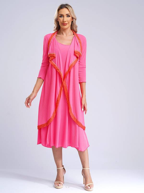 Women 2-in-1 Retro Long Sleeve Ruffled Neckline Loose Dress for Wedding Guest thumb