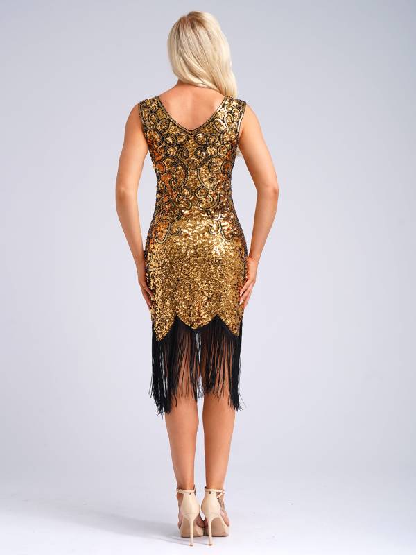 Women Sequin Flowery Sleeveless Tassels Bodycon Dress for Cocktail thumb