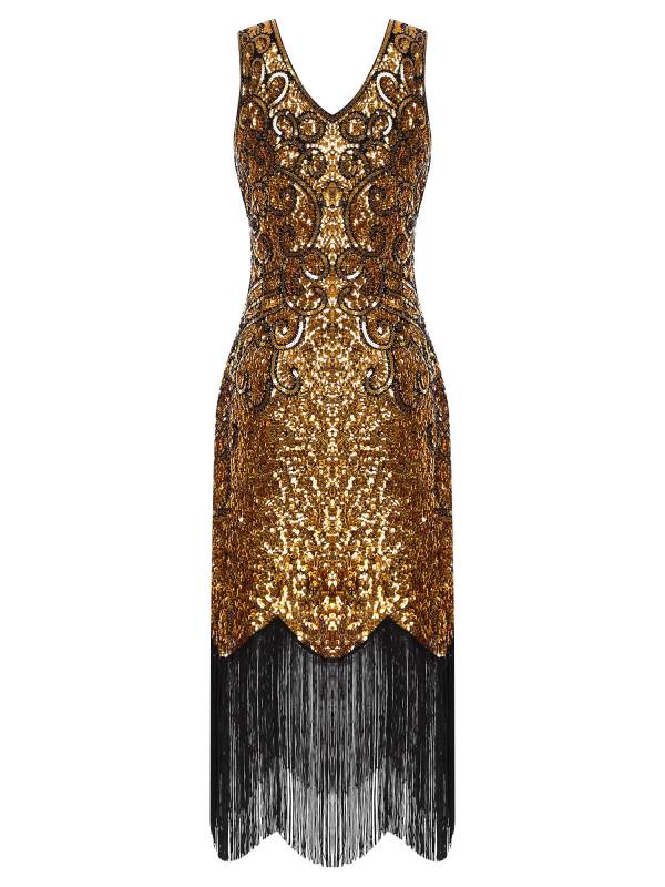 Women Sequin Flowery Sleeveless Tassels Bodycon Dress for Cocktail thumb