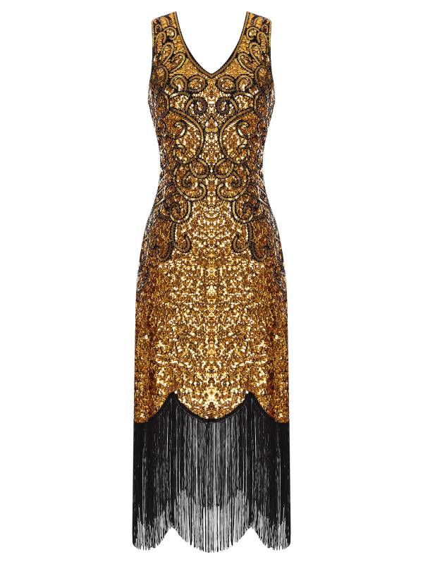 Women Sequin Flowery Sleeveless Tassels Bodycon Dress for Cocktail thumb