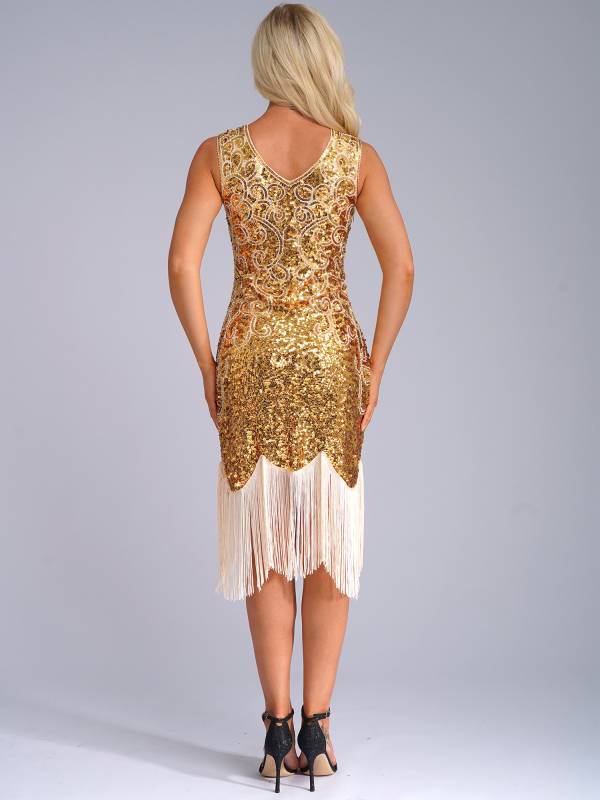 Women Sequin Flowery Sleeveless Tassels Bodycon Dress for Cocktail thumb