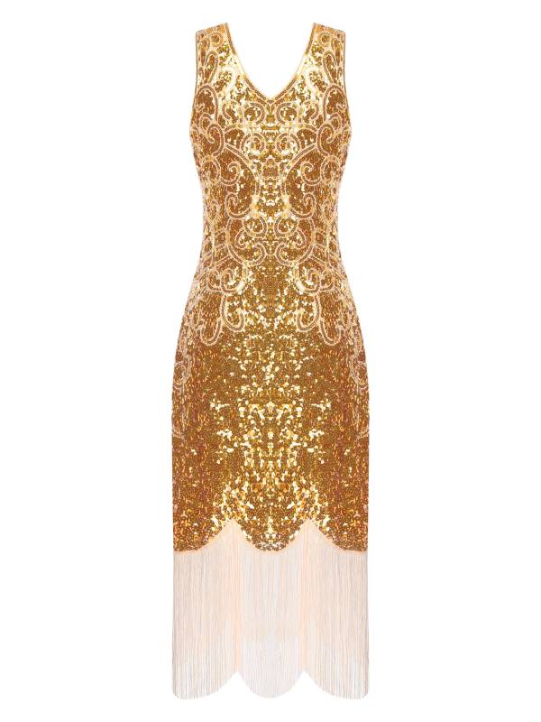 Women Sequin Flowery Sleeveless Tassels Bodycon Dress for Cocktail thumb