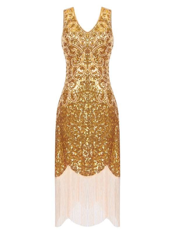 Women Sequin Flowery Sleeveless Tassels Bodycon Dress for Cocktail thumb