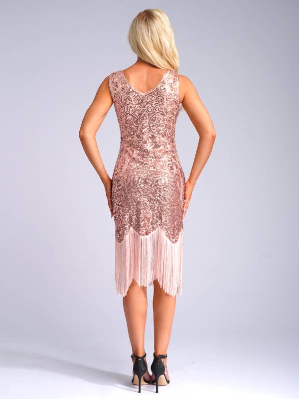 Women Sequin Flowery Sleeveless Tassels Bodycon Dress for Cocktail thumb