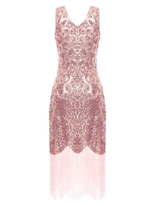 Women Sequin Flowery Sleeveless Tassels Bodycon Dress for Cocktail thumb
