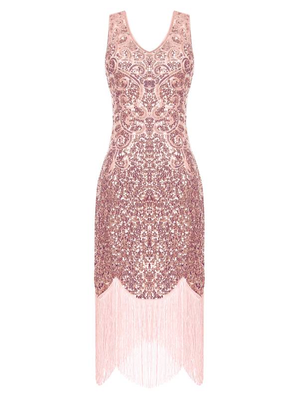 Women Sequin Flowery Sleeveless Tassels Bodycon Dress for Cocktail thumb