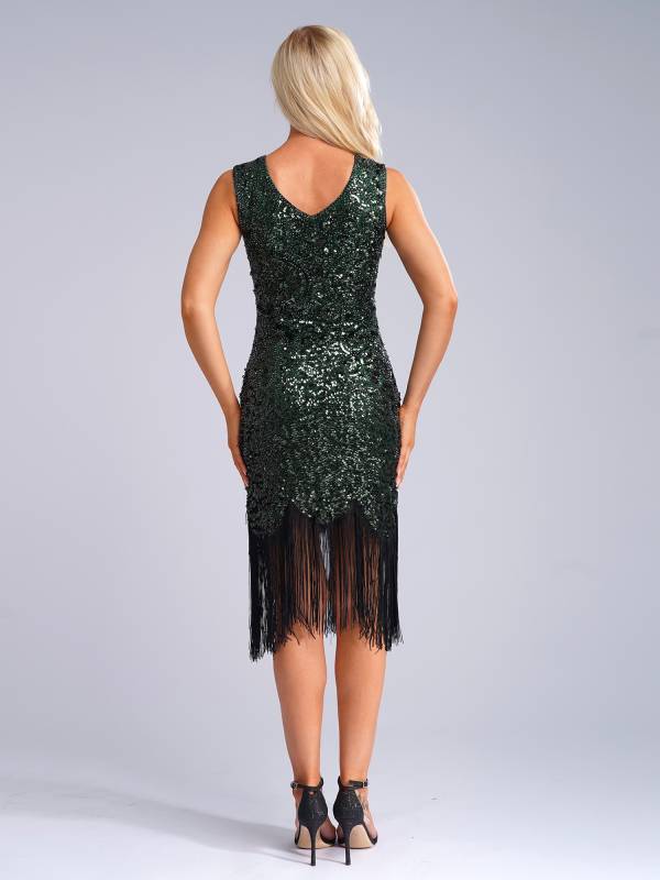Women Sequin Flowery Sleeveless Tassels Bodycon Dress for Cocktail thumb