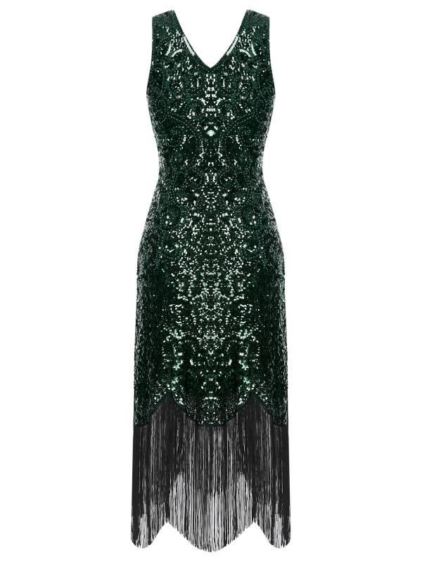 Women Sequin Flowery Sleeveless Tassels Bodycon Dress for Cocktail thumb