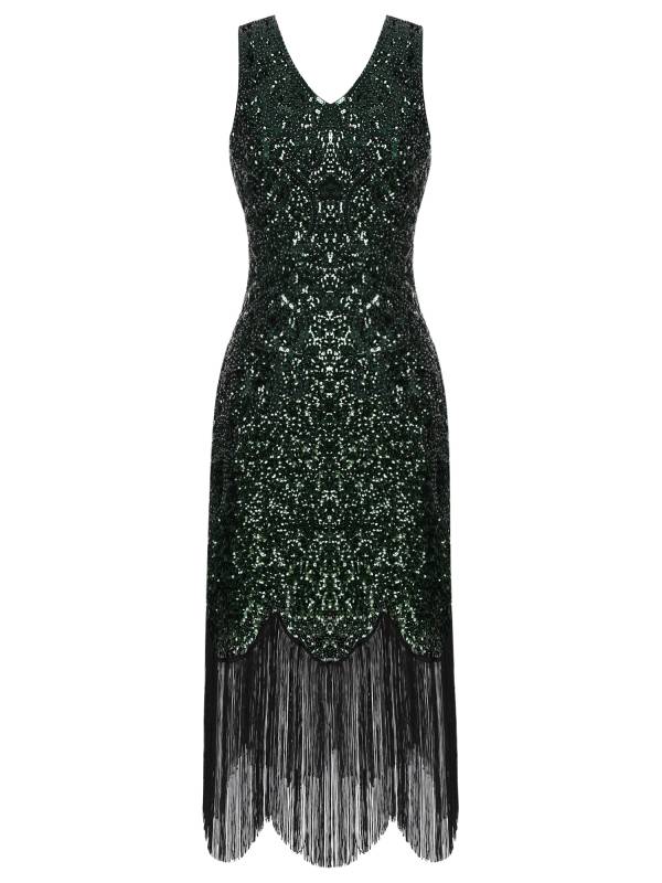 Women Sequin Flowery Sleeveless Tassels Bodycon Dress for Cocktail thumb