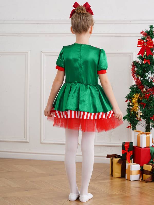 Kids Girls Christmas Short Sleeve Sequins Striped Tutu Dress Candy Cane Costume thumb