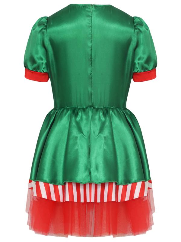 Kids Girls Christmas Short Sleeve Sequins Striped Tutu Dress Candy Cane Costume thumb
