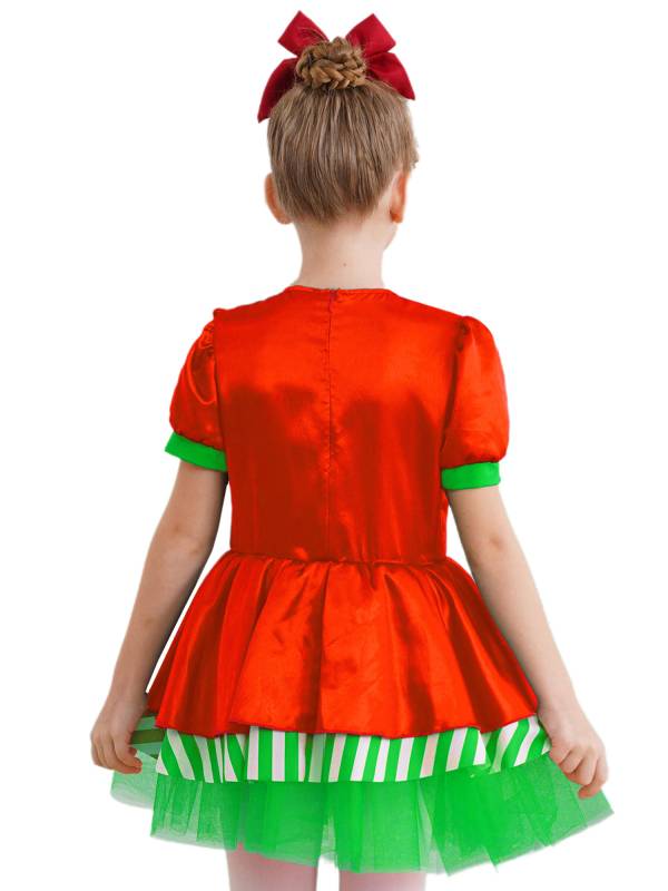 Kids Girls Christmas Short Sleeve Sequins Striped Tutu Dress Candy Cane Costume thumb