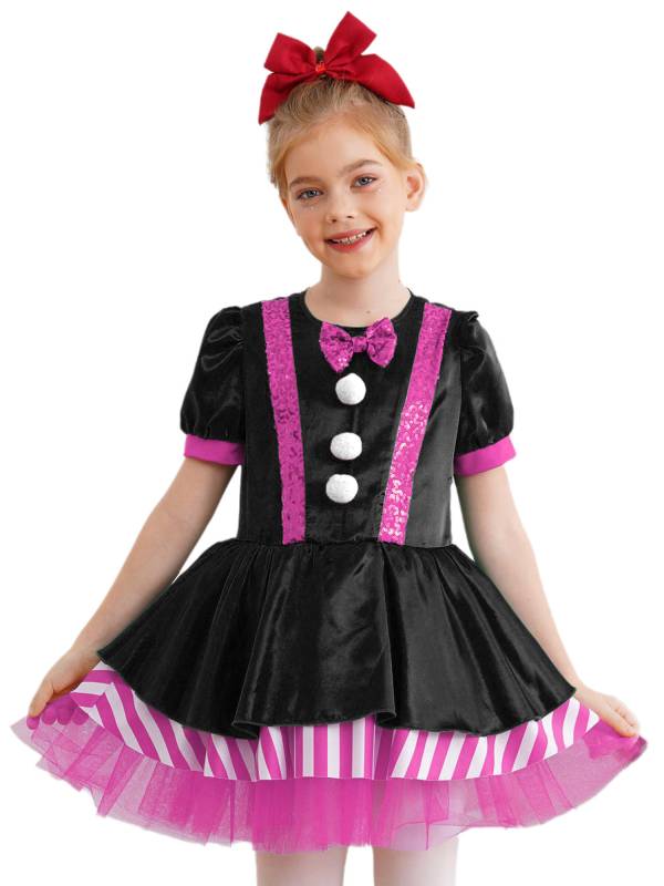 Kids Girls Christmas Short Sleeve Sequins Striped Tutu Dress Candy Cane Costume thumb