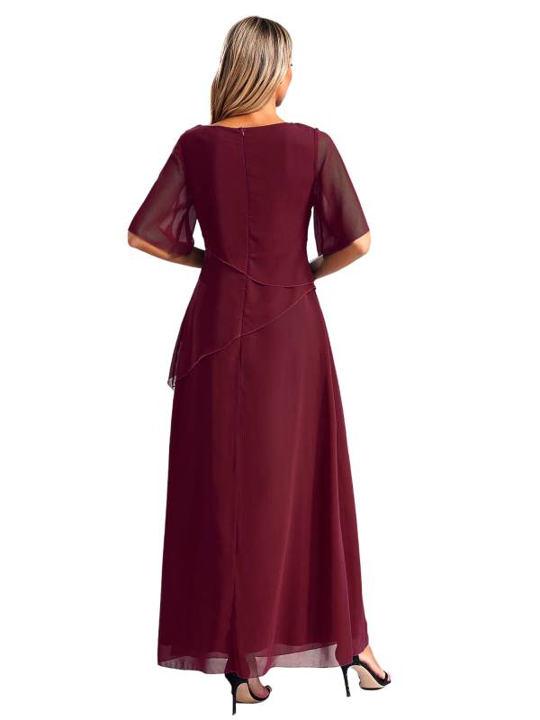 Women Short Sleeve Chiffon Beading Wedding Guest Maxi Dress thumb