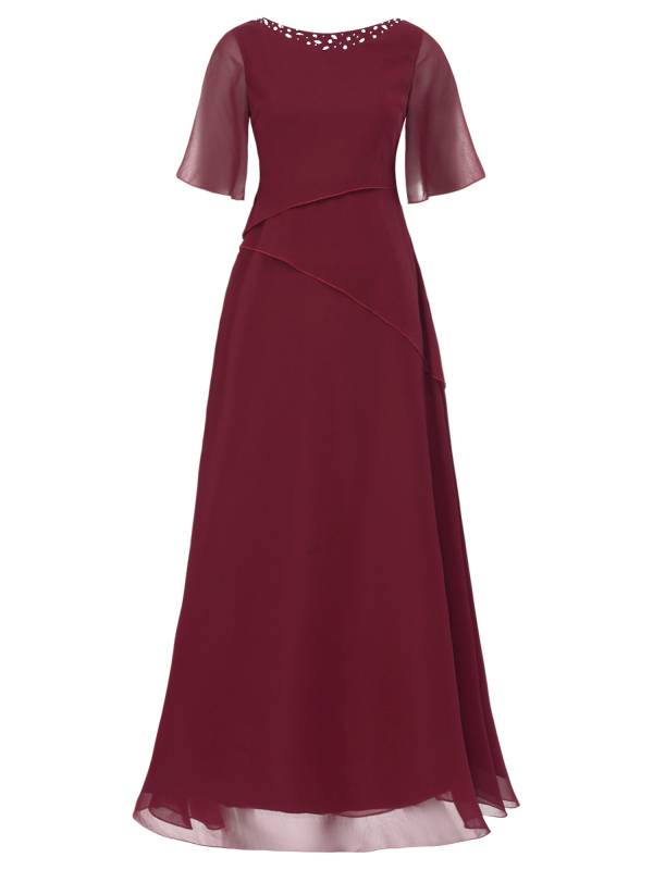 Women Short Sleeve Chiffon Beading Wedding Guest Maxi Dress thumb