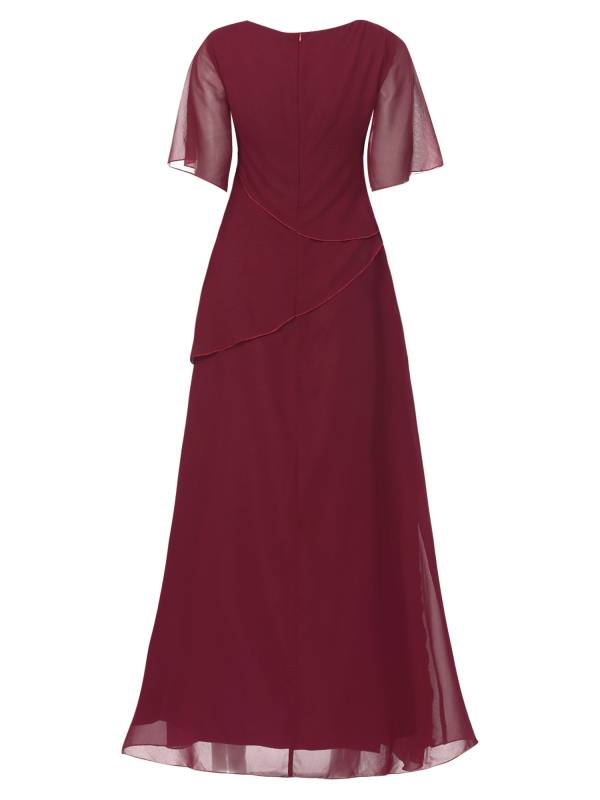 Women Short Sleeve Chiffon Beading Wedding Guest Maxi Dress thumb