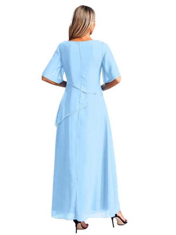 Women Short Sleeve Chiffon Beading Wedding Guest Maxi Dress thumb
