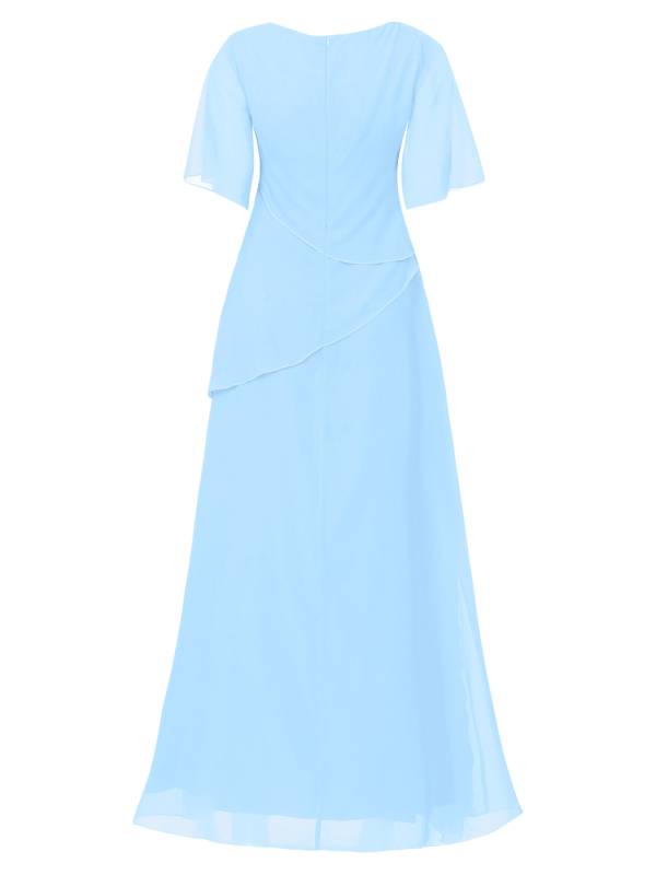 Women Short Sleeve Chiffon Beading Wedding Guest Maxi Dress thumb