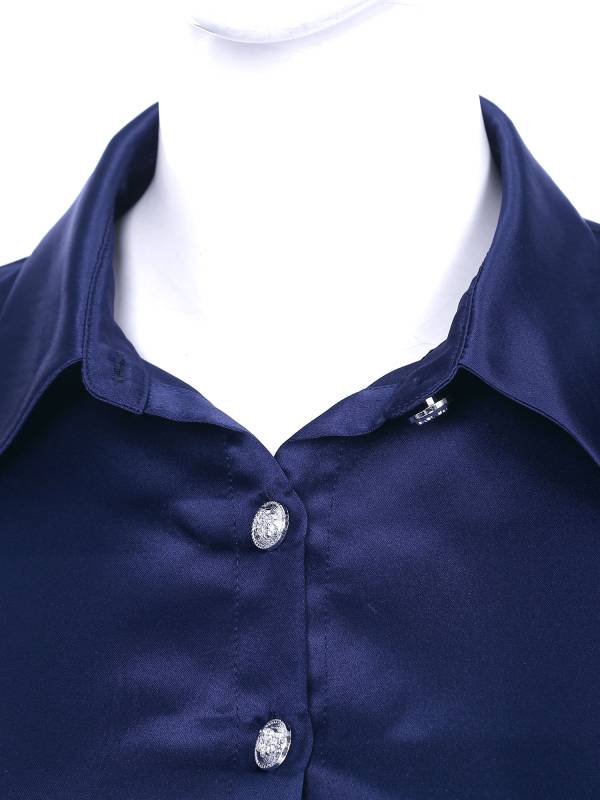 Women Long Sleeve Front Button Satin Maxi Dress with Belt for Evening Party thumb