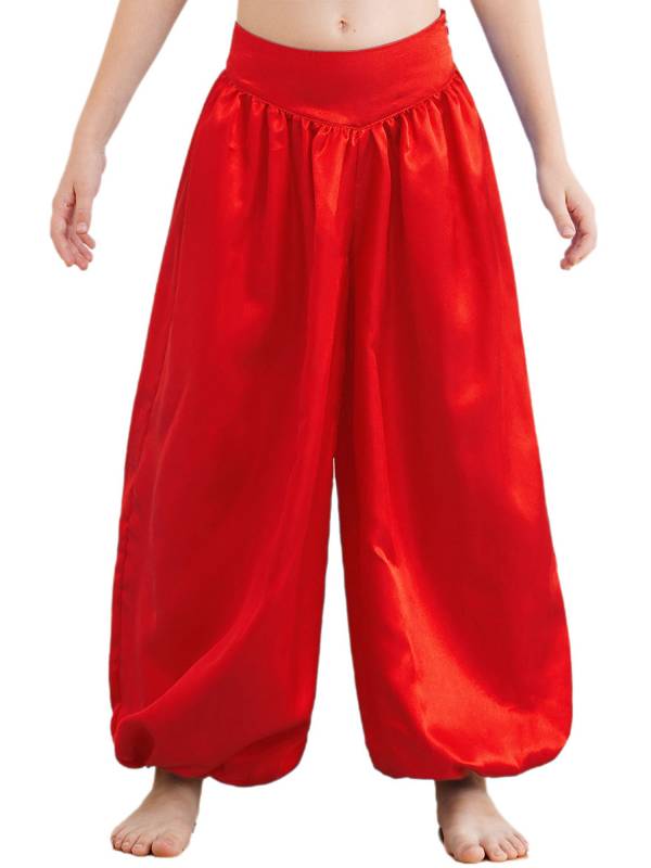 Kids Girls Solid Color Satin Bloomers Belly Dance Pants thumb