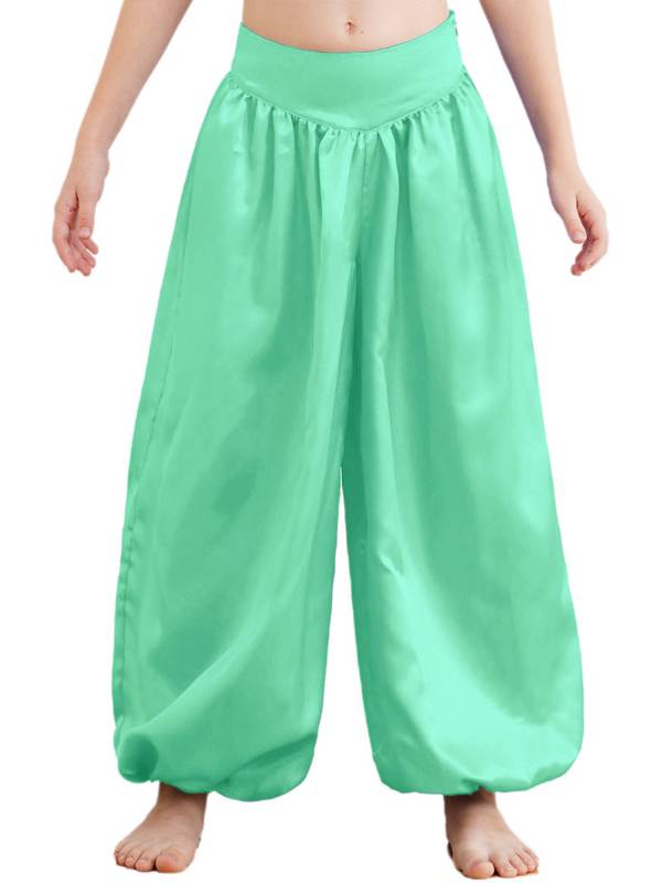 Kids Girls Solid Color Satin Bloomers Belly Dance Pants thumb
