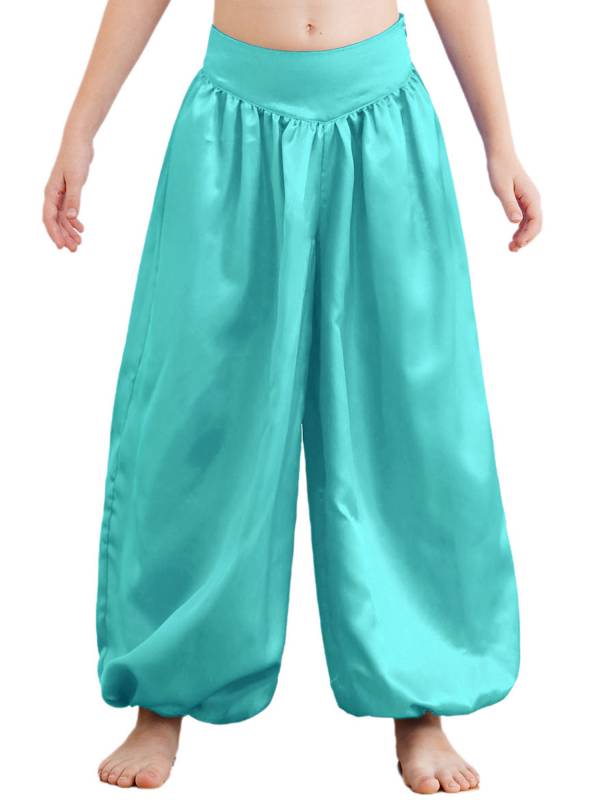 Kids Girls Solid Color Satin Bloomers Belly Dance Pants thumb