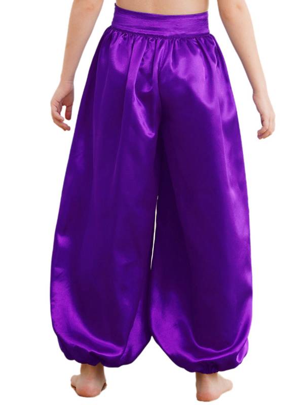 Kids Girls Solid Color Satin Bloomers Belly Dance Pants thumb