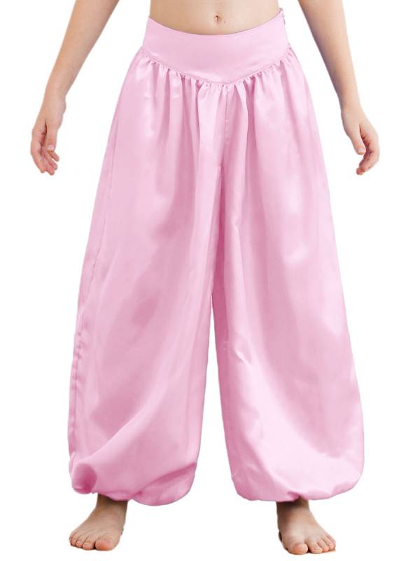 Kids Girls Solid Color Satin Bloomers Belly Dance Pants thumb